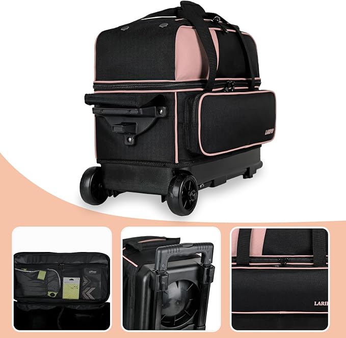 LARIPOP 2 Ball Bowling Roller Bag, Wheeled Bag with Shoe Compartment, Telescopic Handle & Padded Protection for Men Women