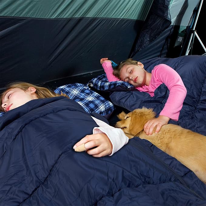 Cotton Flannel Double Sleeping Bag for Camping, Backpacking Or Hiking. Queen Size 2 Person Waterproof Sleeping Bag for Adults Or Teens. Lightweight with Compression Sack