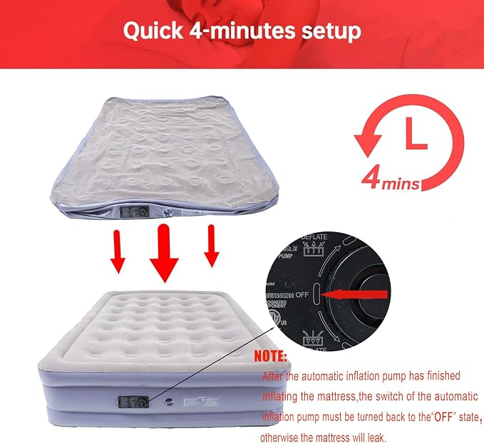Onirii Queen Air Mattress Bed with Built in Pump | 16 Inches High Queen Airbed Inflatable Mattress,Comfort Thickened Blow Up Air Mattress,Travel Sleeping Pad for Guests Home