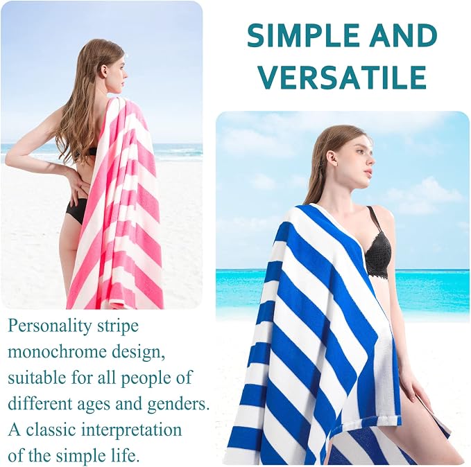 4 Packs Extra Large Bath Towels Striped Beach Towel Set Bathroom Sheets Bulk Oversized XL Big Soft Fluffy Absorbent Microfiber Turkish Blanket Hotel Shower Pool Hot Tub Toallas Baño Grandes Blue