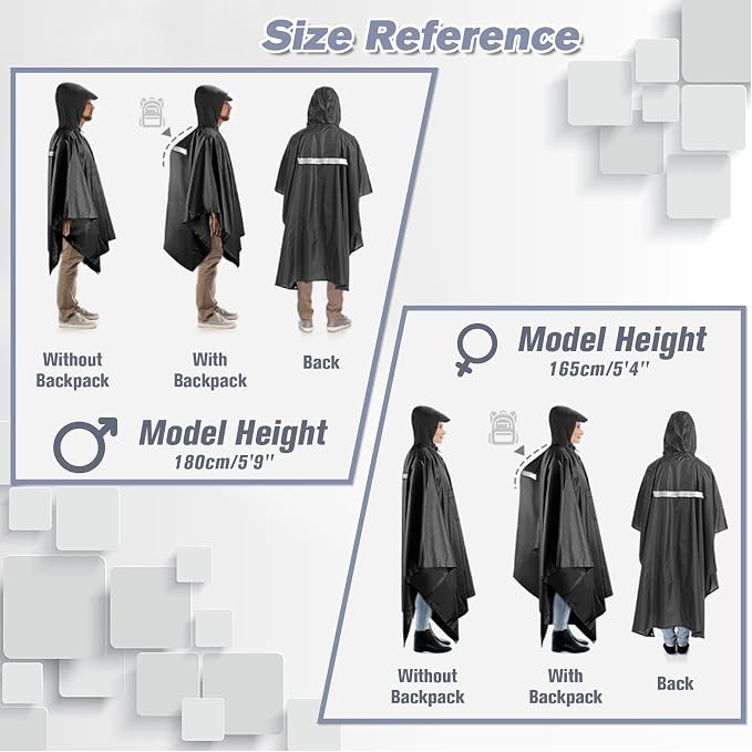 Roctee Rain Ponchos For Adults Women And Men, Waterproof Rain Coat Jacket With Hood, Pocket And Reflective Strip, Reusable Raincoat Unisex For Emergency Outdoor Camping Biking Hiking Climbing