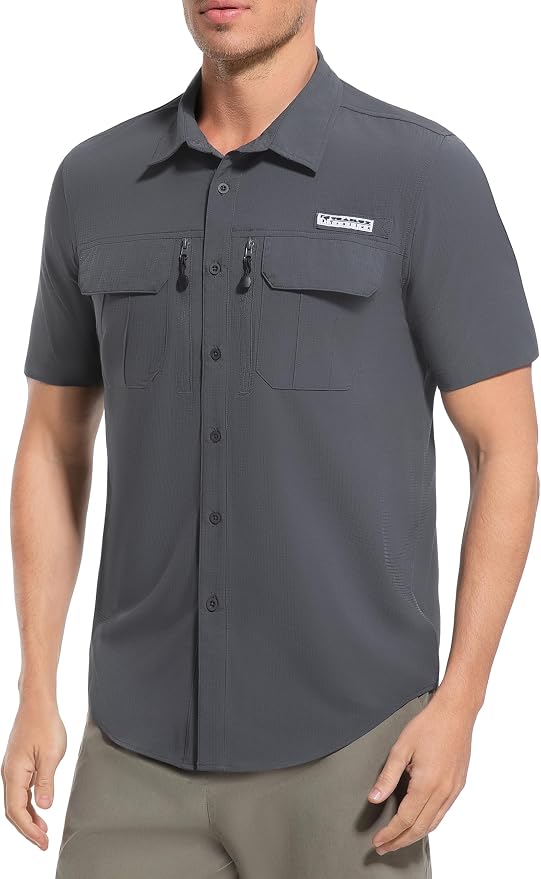 Men's Outdoor Sun Protection Shirts Short Sleeve Quick Dry Lightweight Breathable UPF50 Hiking Fishing Travel Camping