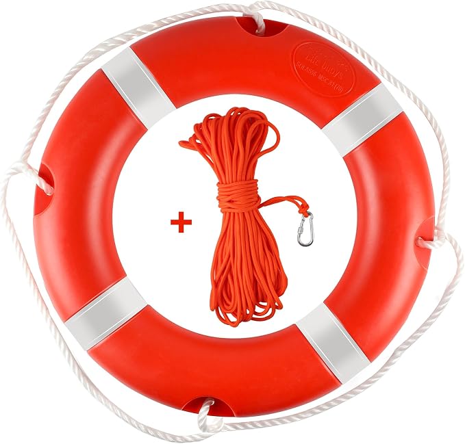 Life Ring 23"/28" Boat Safety Throw Rings with Water Floating Lifesaving Rope Life Preserver Ring Buoy with Reflective Tape & Grab Lines for Rescue Lifesaving - Orange