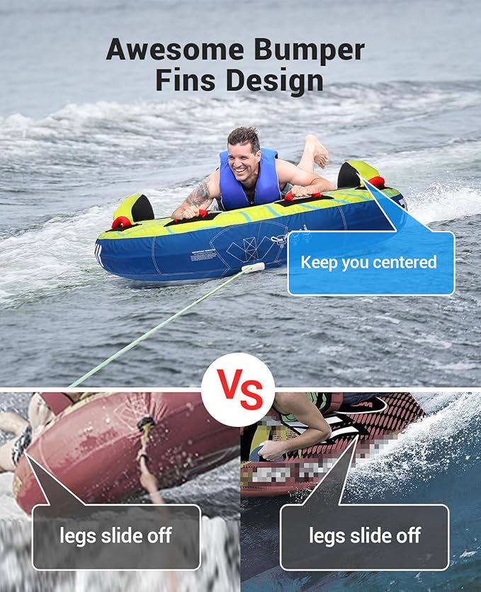 Towable Tubes for Boating 2-3 Person, Heavy Duty Boat Tubes and Towables, Inflatable Water Tubes for Boats to Pull with Fins, Drainage, Quick Connector, Large Capacity