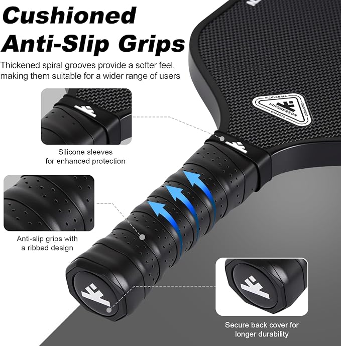 Carbon Fiber Pickleball Paddles Set of 2, with Balls, Bag & Grip Tape | Carbon Fiber Paddles with Honeycomb Core Deliver Spin, Control and Comfort for All Skill Levels