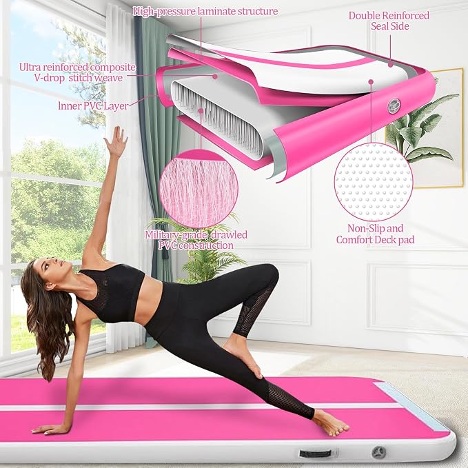Air Mat Tumble Track, Gymnastics Mats Tumbling Track with Electric Air Pump for Home Use Cheerleading Training Kids Gym Yoga