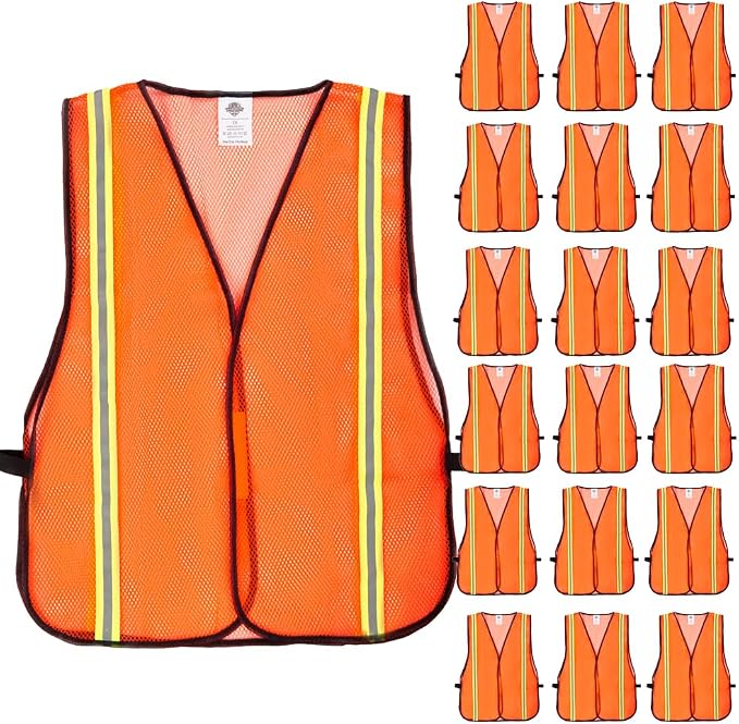 Dazonity High Visibility Reflective Safety Vest, Mesh,Reflective Strips, Fit for Men & Women, Work, Construction (Orange-20pcs)