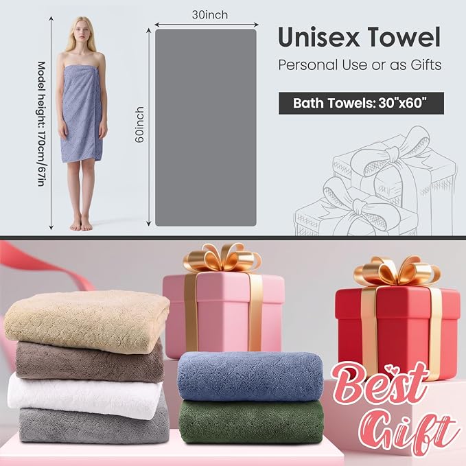 JML Bath Towels, Pack of 4, 30"x60", Large Microfiber Towel Set, Ultra Soft, Super Absorbent, Fast Drying, Perfect for Suana, Shower, Pool, Sport, Travel, Fitness, SPA,Yoga, Coral Fleece - Blue
