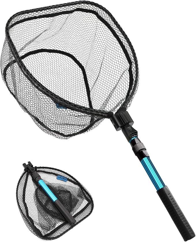 SANLIKE Collapsible Telescopic Fishing Net Rubber Coated Fresh/Salt Water