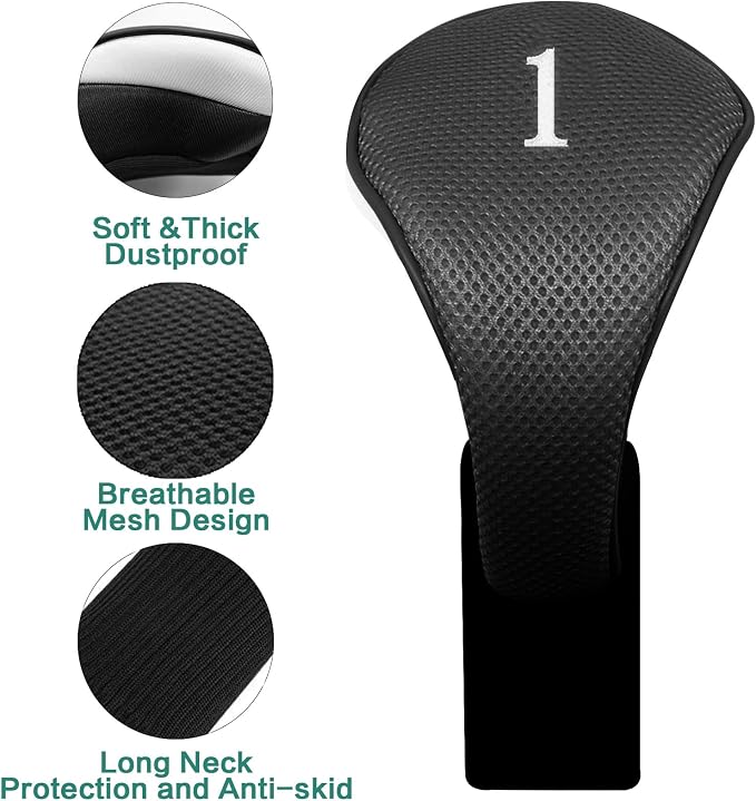 FINGER TEN Golf Club Head Covers Woods Driver Fairway Hybrid 3/4/5 Set, Headcovers Men 1 3 5 7 X Interchangeable Number Tag, Fit All Wood Clubs