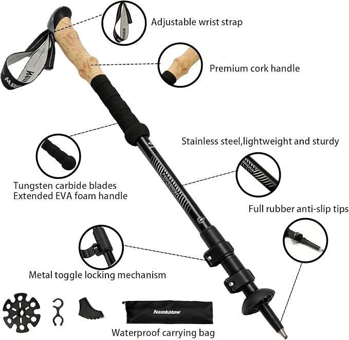 Trekking Poles Hiking Sticks - Lightweight Aluminum Adjustable Telescopic Walking Poles with Cork Grips & Metal Flip Lock for Men Women, Backpacking, Camping, Mountain Climbing