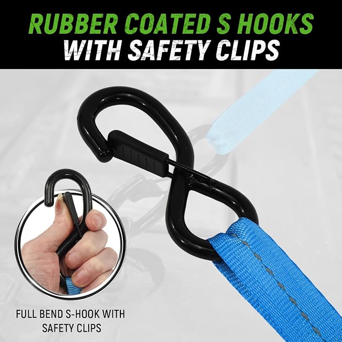 Retractable Ratchet Straps(4 Pack) - 1in x 10ft Self Retracting Ratchet Straps with Soft Loops, 1,500 lbs Break Strength Retractable Tie Down Straps, Easy Retract for Motorcyle, Cargo, Truck, Trailer