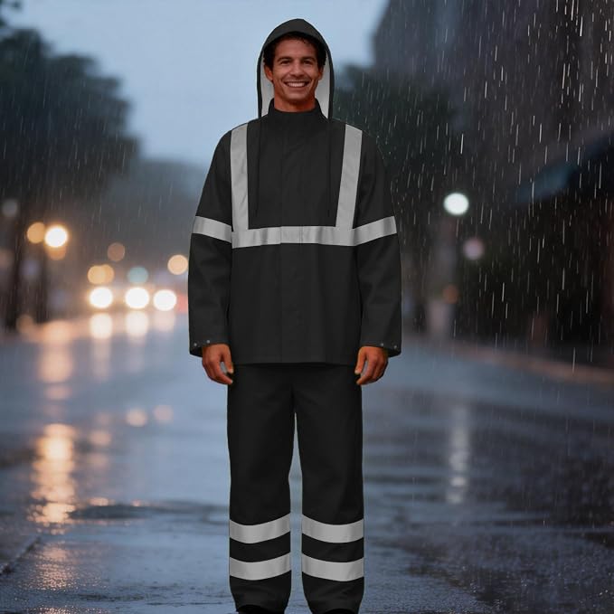 Rain Pants, High Visibility Safety Coat, Hi Vis Waterproof Work Pants, Lightweight Rain Gear for Outdoor Activities, Men Women, Black P, S-M