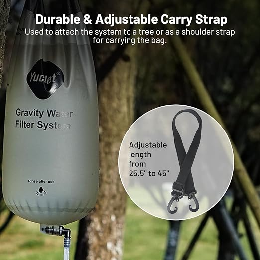 Gravity Water Filter System for Hiking, Camping, Travel, and Emergency Preparedness (1 Gravity Bag, 2 Water Filter Straw, 5 Squeezable 20-Oz Water Pouch)
