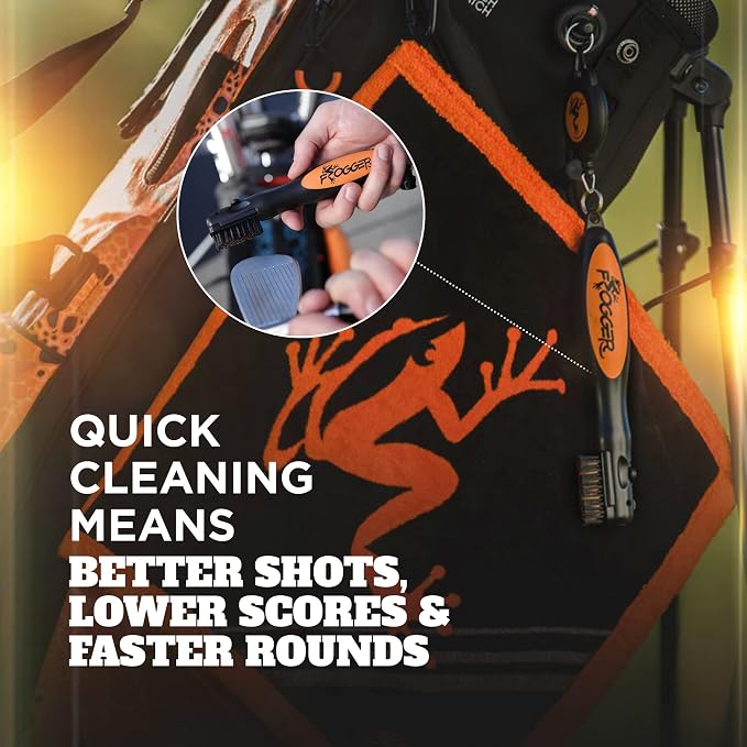 Frogger BrushPro Latch-It Golf Club Cleaner, Ergonomic Grip and Latch-it Magnet - Professional Golf Club Brush and Groove Cleaner for Golfers