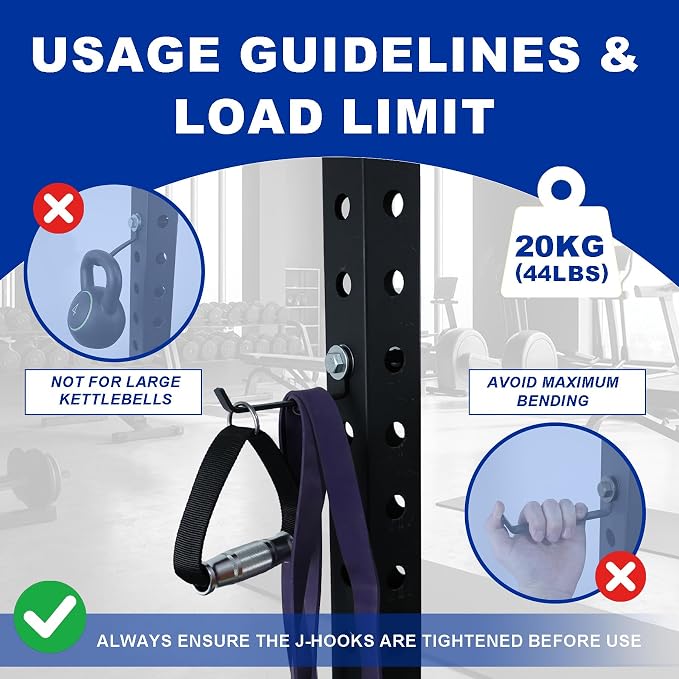 Squat Rack Storage Hooks for 5/8" & 1" Holes, Power Rack Storage Holder for Cable Machine Attachments, Resistance Bands & Gym Accessories
