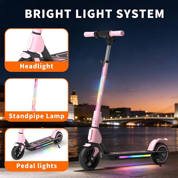 SIMATE Electric Scooter for Kids Ages 6-14, 3 Adjustable Heights 34"/37"/39", LED Display & Colorful Lights, Foldable Kids Electric Scooter, 8.7 MPH Safe Speed, Gifts for Boys Girls
