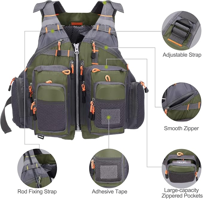 Lixada Fly Fishing Vest Fishing Jacket Breathable Polyester Mesh Design Fishing Vest