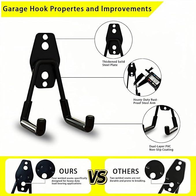 8 Pack Garage Hooks Heavy Duty with Anti-Slip Coating, Steel Utility Ladder Hooks for Hanging Garden Tools, Hoses, Ropes, Bikes and More (3in)