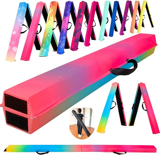 MARFULA 6 FT / 8 FT / 9 FT Folding Gymnastics Beam Foam Balance Floor Beam - Extra Firm - Suede Cover - Anti Slip Bottom with Carry Bag for Kids/Adults Home Use