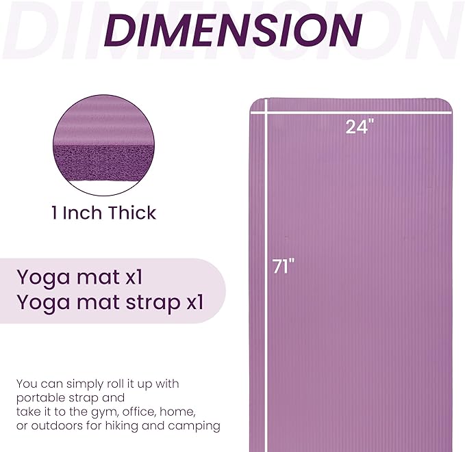 Signature Fitness Extra Thick High-Density Foam Yoga Mat – Multiple Thicknesses (1/2" & 1") / Multiple Colors – Double-Sided Non-Slip Surface – with Carrying Strap for Pilates, Yoga & Home Workouts