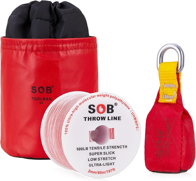 SOB Arborist Throw Line Kit with Slick Rope 197FT, Throw Weight, Reflective Storage Bag, Suit for Tree Cutting,Camping, Trimming, Hanging Swing ﻿