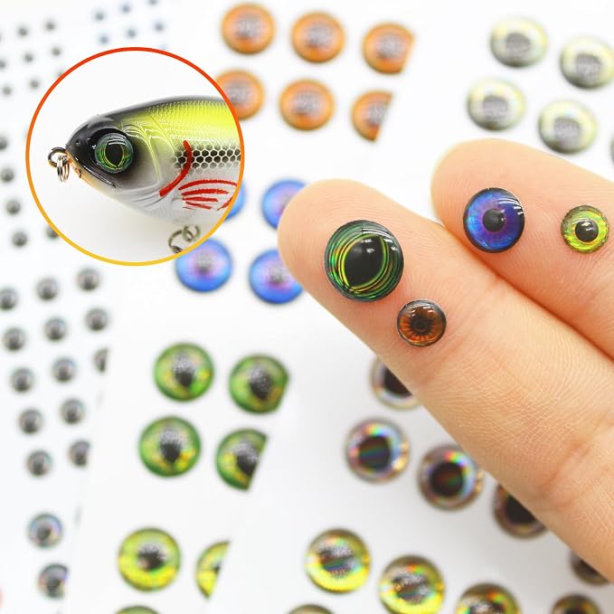 3D 4D 5D Fishing Lure Eyes Assortment with 1 Piece Tweezer for Making Fish Bait Fly Tying Streamers Crafts DIY Accessory (6 Sizes: 3 mm/ 4 mm/ 5 mm/ 6 mm/ 8 mm/ 10 mm)
