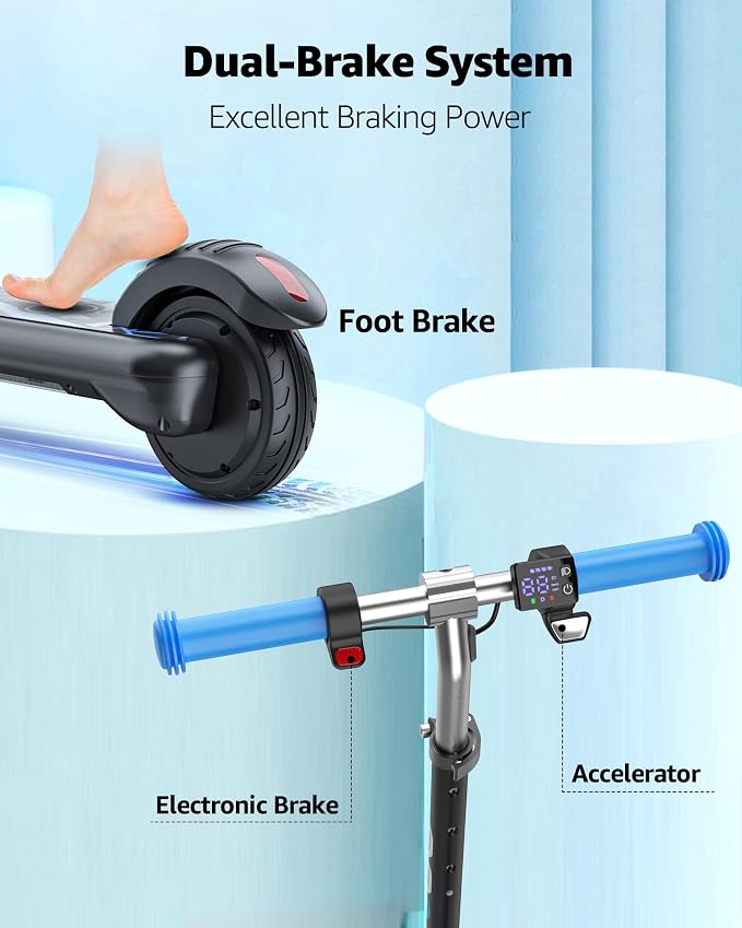 Gyroor H30 Max Electric Scooter for Kids Ages 6-12, 150W Powerful Motor, Bluetooth Music, Dual Brake System, Adjustable Height and Speed, Best Gifts for Kids