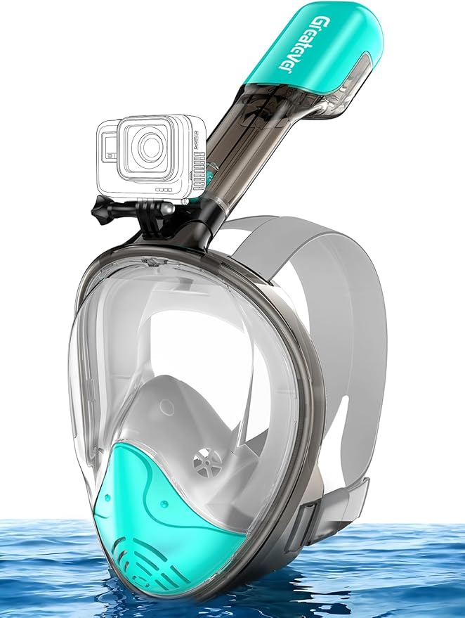 Greatever Full Face Snorkel Mask, Snorkeling Gear for Adults with Latest Dry Top Breathing System and Detachable Camera Mount, Foldable Snorkel Mask Adult, Snorkels Anti-Fog & Anti-Leak