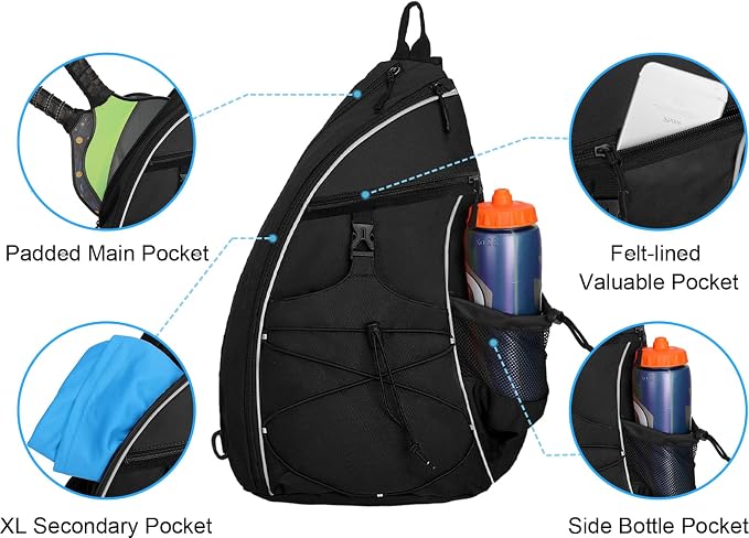 WOLT Pickleball Bag,Crossbody Sling Bags for Women Men,Pickleball Backpack with Fence Hook for Tennis, Racketball