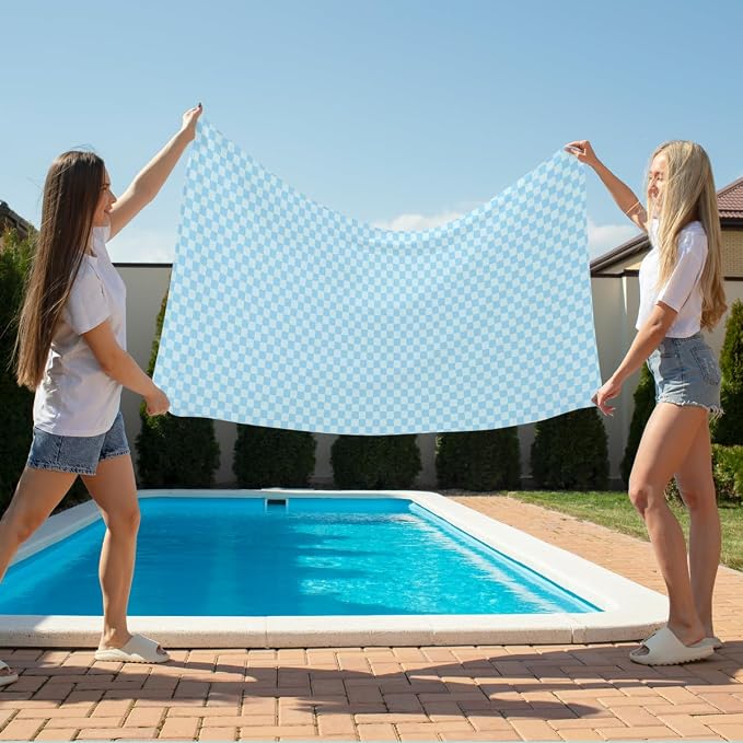 2 Pcs Microfiber Beach Towel Sand Free Quick Dry Oversized Lightweight Modern Checkered Geometric Design Light Blue and Blue for Pool Travel Gym Yoga 71 x 32 Inches