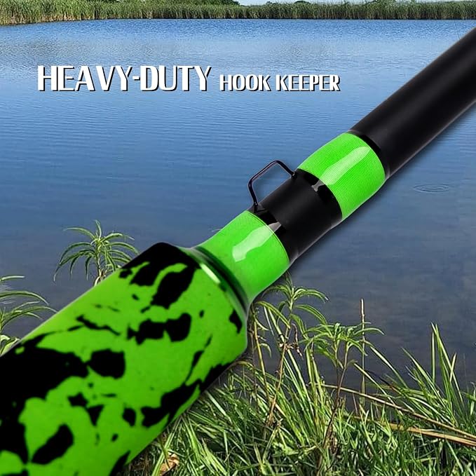 Fiblink Catfish Fishing Rods 7'6"/8'6"/10'Green Catfish Rod 1 Piece/2 Piece Portable Travel Catfishing Rod Fishing Catfish Casting/Spinning Rod with Camo Eva Handle