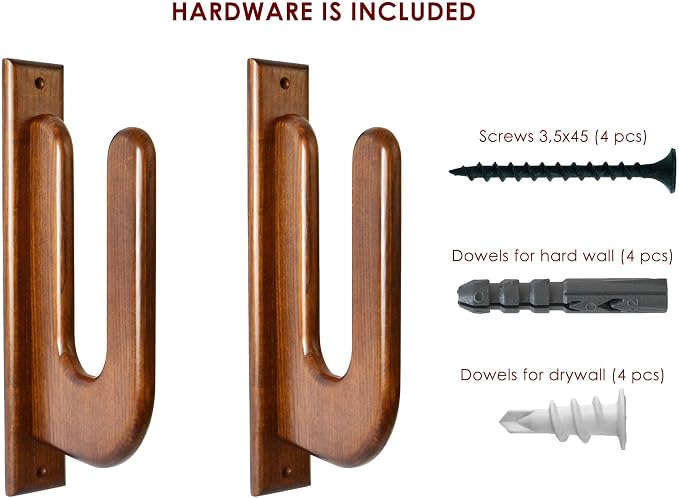 TESLYAR Surfboard Rack Holder Hooks Hard Wood Eco-Friendly Display Natural Finish Snowboard Wakeboard