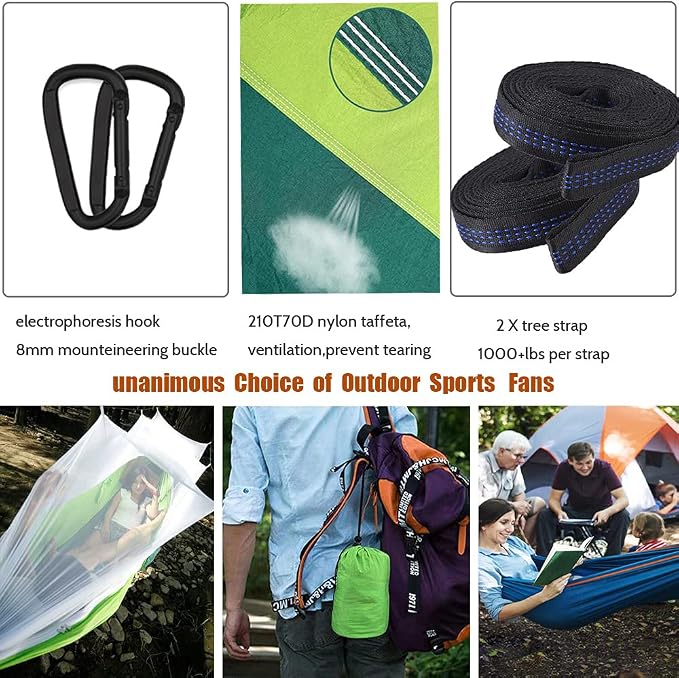 Camping Hammock with Mosquito Net - Portable Travel Hammock Bug Net - Camping Equipment - Hammock Tent for Outdoor Hiking Campin Backpacking Travel (Orange + Black)