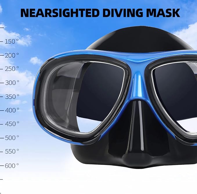 Nearsighted Snorkeling Gear for Adults Youth, Professional Full Dry Top Silicone Snorkel Set, Anti-Fog Scuba Diving Mask with Adjustable Strap