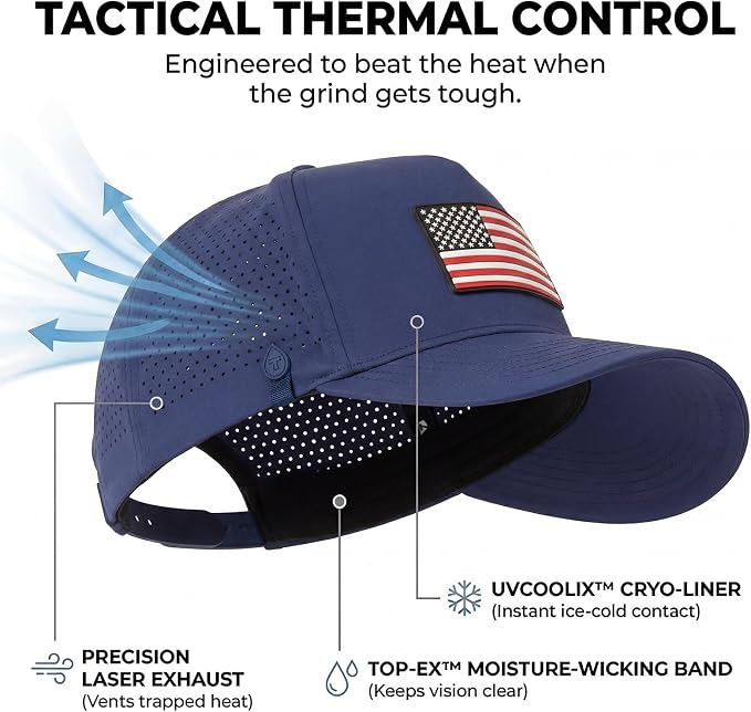 TOP-EX Performance Baseball Hat for Men Water Resistant Golf Cap Running Cooling Snapback Laser Perforated