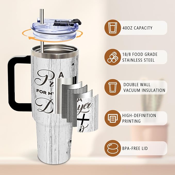 DUUV Christian Gifts for Men, Christian Tumbler 40 Oz, Birthday Religious Gifts for Your Dad from Son Daughter, Spiritual Bible Verse Catholic Gift for Men Dad, to My Dads Tumbler, 1PCS
