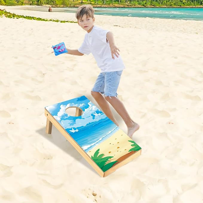 Cornhole Board Set, 2ft x 1ft Regulation Size Solid Wood Cornhole Set with 8 Bean Bags,2 Cornhole Boards, 1 Carry Bag, Corn Hole Games for Indoor Outdoor Toss Games Beach Competitions