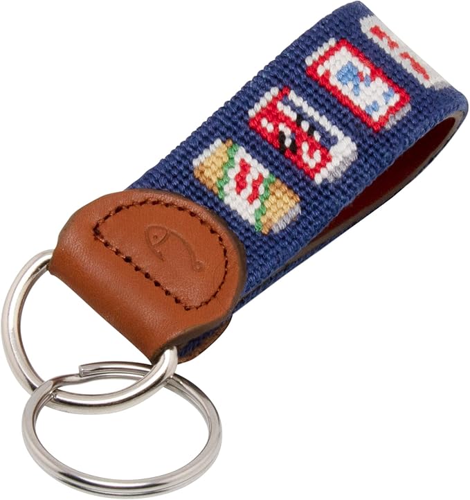 Leather Hand-Stitched Needlepoint Key Fob or Key Chain