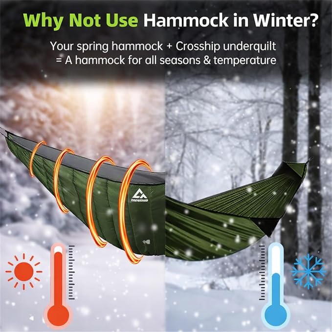Hammock Underquilt for Camping Hammock, Full Length Camping Quilt for Lightweight Soft Warm 3-4 Seasons 41-68°F, Great for Hiking Backpacking Traveling(Hold Up to 500lbs) - Forest Green