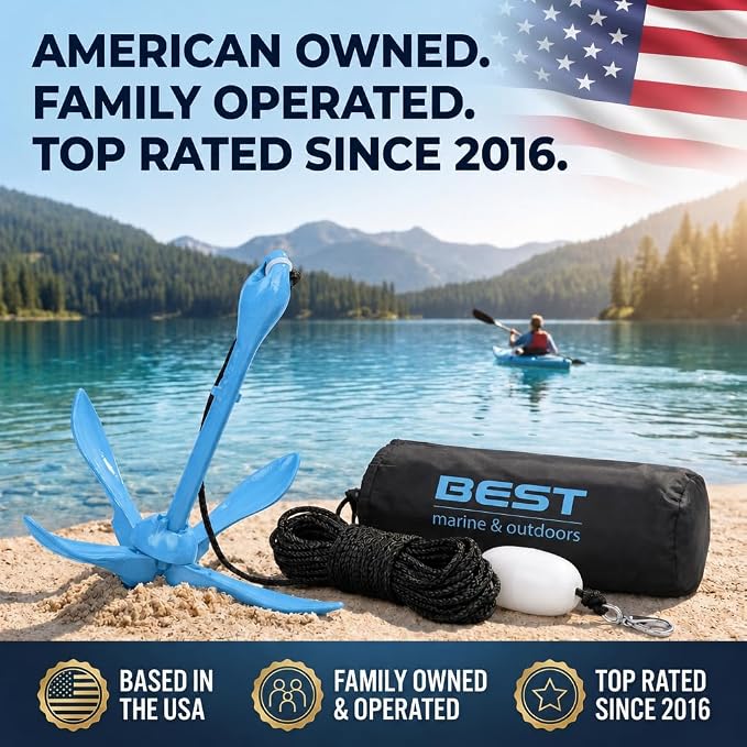 Best Marine and Outdoors Kayak Anchor, 3.5 Pound Anchor System Kit for Kayaks, Canoes, SUP Paddle Boards & Jet Skis, Fishing, Boating & Kayaking Accessories