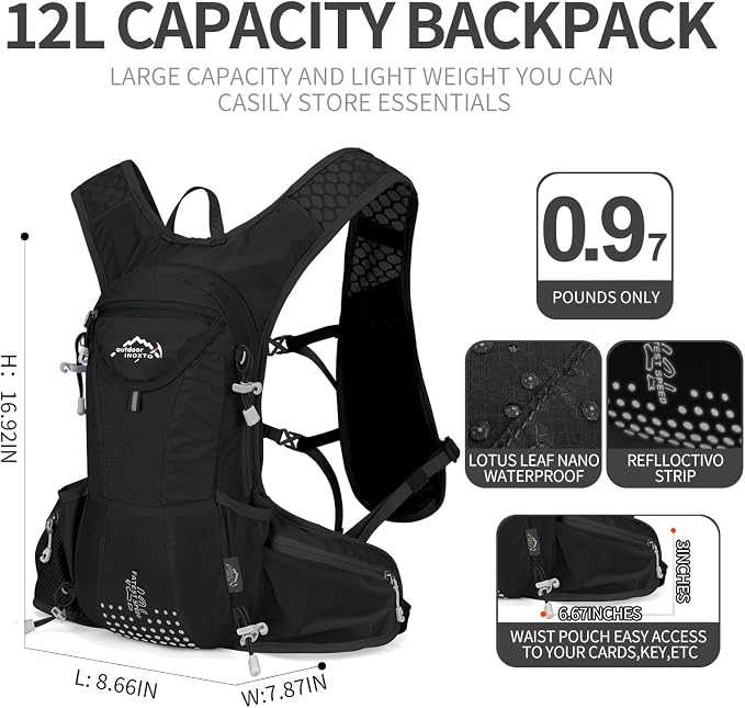 IX INOXTO Hydration Pack Backpack, Lightweight Water Backpack with 2L Hydration Bladder Daypack for Men Women,Running Hydration Vest for Trail Running Hiking Cycling Race Climbing