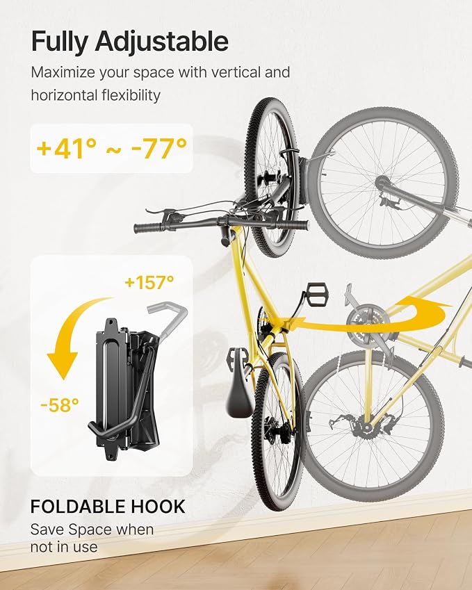 monTEK Heavy Duty Bike Wall Mount, Swivel Bike Wall Hanger Holds Up to 77lbs, Space-Saving Bike Rack Garage, Bike Storage for Bedroom Home Office, 3 Pack