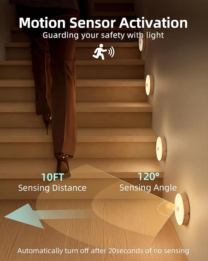 EZVALO Under Cabinet Lighting, 1000mAh Rechargeable Puck Lights with Remote, 3 Color Temps & 12 RGB Motion Sensor Closet Lights, Dimmable Under Cabinet Lights for Kitchen, Cabinets, Closet (3 Packs)