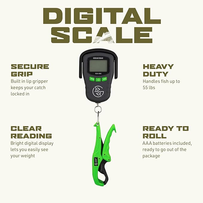 Googan Squad Fishing Tools - Aluminum Pliers, Stainless Steel Fillet Knife, Digital Fish Scale and Tackle Kit for Freshwater and Saltwater Anglers