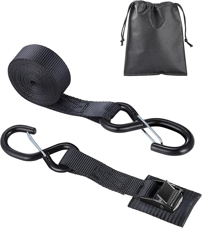 Upgraded 1'' x 8' Tie Down Straps, Cargo Roof Rack Strap Cam Buckle with Hooks, Heavy Duty Secure Strap, Black - Pack of 2