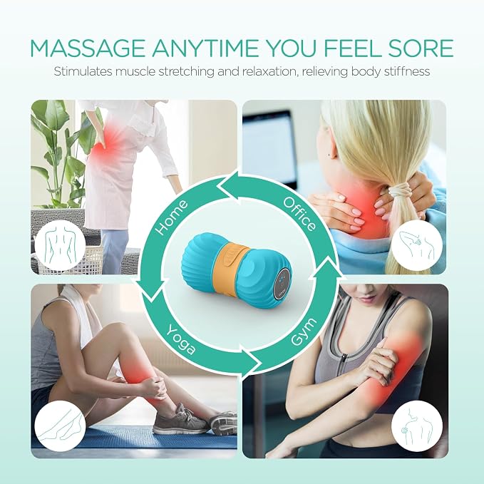 Vibrating Peanut Massage Ball Roller, Electric Double Lacrosse Massage Ball with 4 Intensities for Muscle Pain Relief, Rechargeable Deep Tissue Massage, Yoga Sports Fitness MB300 (Blue)