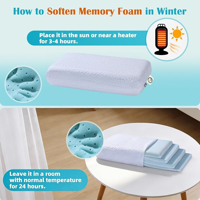 Adjustable Thin Memory Foam Pillow - CertiPUR-US Neck Support Pillow | 4 Heights from 1.2 to 4.8in, Cervical Pillow for Neck Pain Relief, Thin Pillow for Back/Stomach Sleepers,Removable Pillowcase