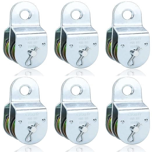 Fixed Double Pulleys, Double Groove Cable Fixed Pulley Block, Double Pulley Block Wheel, Double Pulley Roller, Loading 400 LBS Each, Iron with Zinc Plated (6)