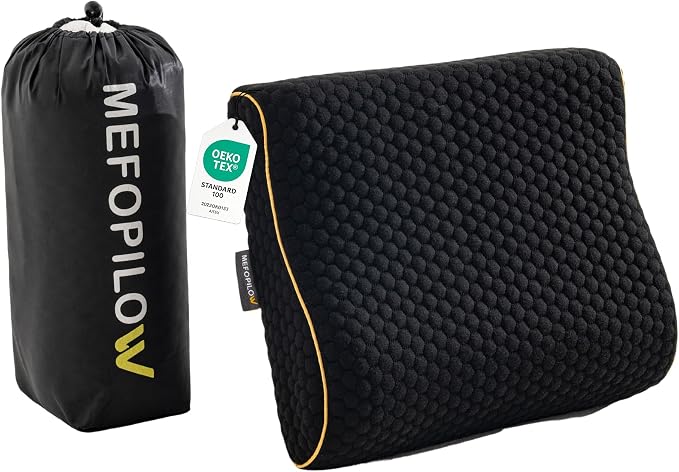Memory Foam Travel Pillow with Washable Cover & Carry Bag – Compact, Soft & Breathable Neck Pillow for Airplane, Camping & Car (Black- Without Spare Cover, 13.8x11.8x3.9/3.1 inches)